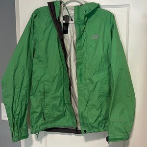 Bright green Northface rain jacket